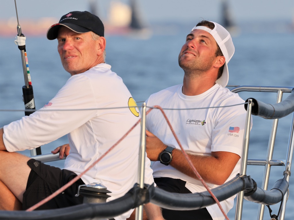 Shane sailing with a client